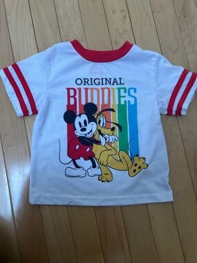 Disney White Tee with Red Trim and Multicolor 'Original Buddies' Graphic